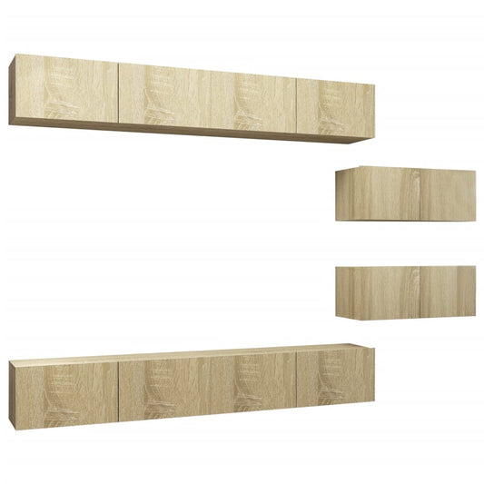 6 Piece TV Cabinet Set Sonoma Oak Engineered Wood 6 Piece TV Cabinet Set Sonoma Oak Engineered Wood
