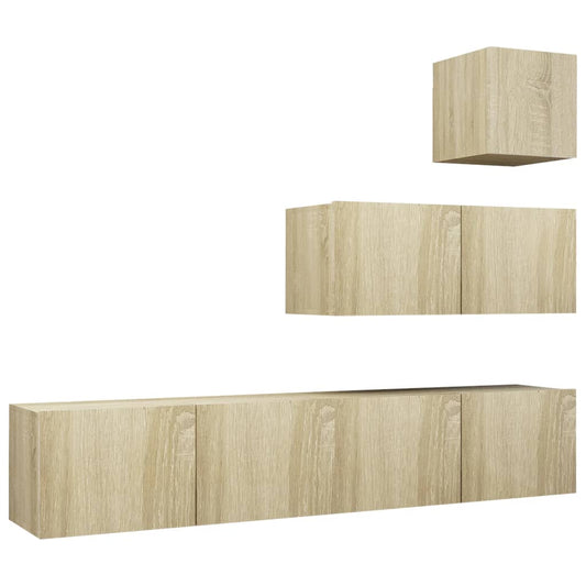4 Piece TV Cabinet Set Sonoma Oak Engineered Wood 4 Piece TV Cabinet Set Sonoma Oak Engineered Wood
