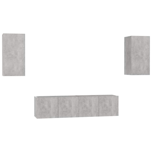 4 Piece TV Cabinet Set Concrete Grey Engineered Wood 4 Piece TV Cabinet Set Concrete Grey Engineered Wood