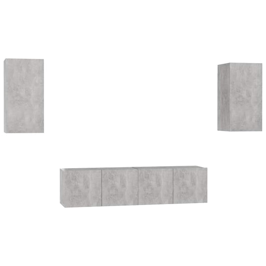 4 Piece TV Cabinet Set Concrete Grey Engineered Wood 4 Piece TV Cabinet Set Concrete Grey Engineered Wood