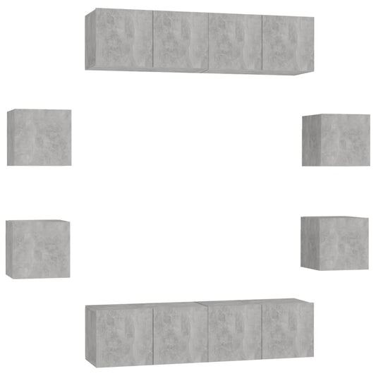8 Piece TV Cabinet Set Concrete Grey Engineered Wood 8 Piece TV Cabinet Set Concrete Grey Engineered Wood