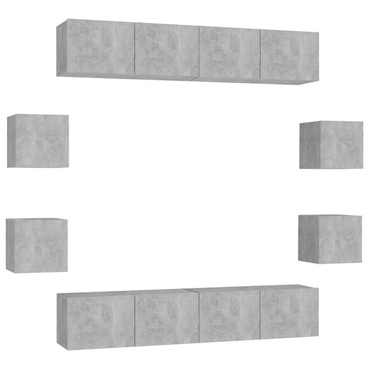 8 Piece TV Cabinet Set Concrete Grey Engineered Wood 8 Piece TV Cabinet Set Concrete Grey Engineered Wood