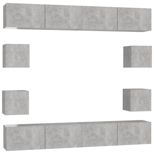 8 Piece TV Cabinet Set Concrete Grey Engineered Wood 8 Piece TV Cabinet Set Concrete Grey Engineered Wood