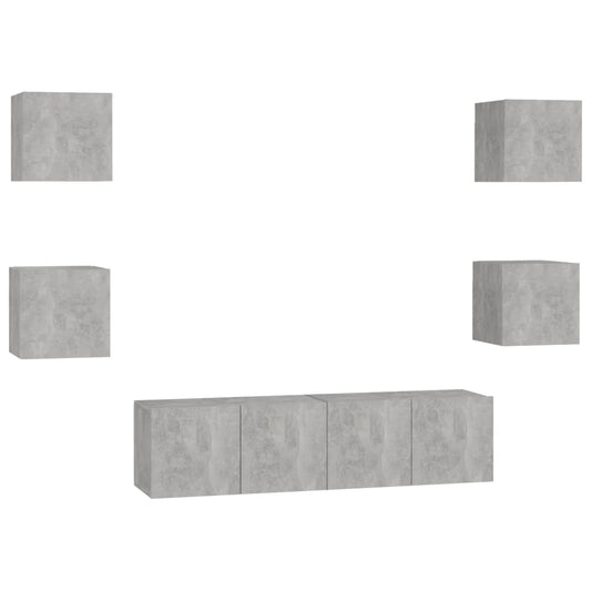6 Piece TV Cabinet Set Concrete Grey Engineered Wood 6 Piece TV Cabinet Set Concrete Grey Engineered Wood