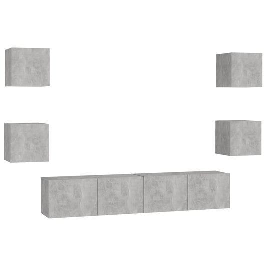 6 Piece TV Cabinet Set Concrete Grey Engineered Wood 6 Piece TV Cabinet Set Concrete Grey Engineered Wood