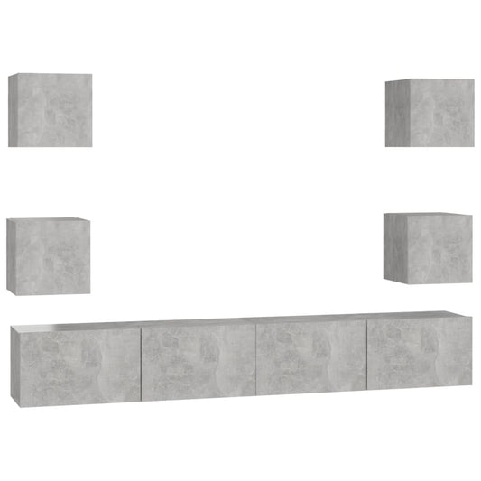 6 Piece TV Cabinet Set Concrete Grey Engineered Wood 6 Piece TV Cabinet Set Concrete Grey Engineered Wood