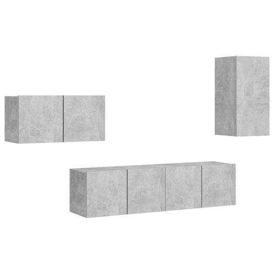 4 Piece TV Cabinet Set Concrete Grey Engineered Wood 4 Piece TV Cabinet Set Concrete Grey Engineered Wood