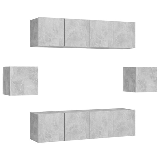 6 Piece TV Cabinet Set Concrete Grey Engineered Wood 6 Piece TV Cabinet Set Concrete Grey Engineered Wood