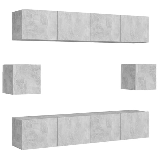 6 Piece TV Cabinet Set Concrete Grey Engineered Wood 6 Piece TV Cabinet Set Concrete Grey Engineered Wood