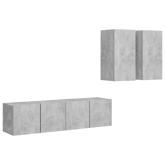 4 Piece TV Cabinet Set Concrete Grey Engineered Wood 4 Piece TV Cabinet Set Concrete Grey Engineered Wood
