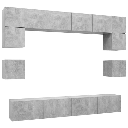 8 Piece TV Cabinet Set Concrete Grey Engineered Wood 8 Piece TV Cabinet Set Concrete Grey Engineered Wood