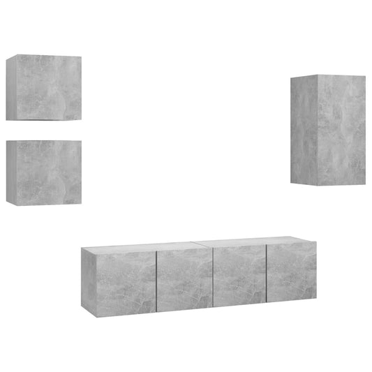 5 Piece TV Cabinet Set Concrete Grey Engineered Wood 5 Piece TV Cabinet Set Concrete Grey Engineered Wood
