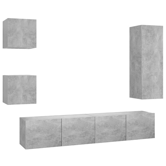 5 Piece TV Cabinet Set Concrete Grey Engineered Wood 5 Piece TV Cabinet Set Concrete Grey Engineered Wood