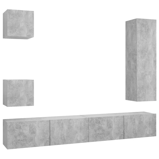 5 Piece TV Cabinet Set Concrete Grey Engineered Wood 5 Piece TV Cabinet Set Concrete Grey Engineered Wood