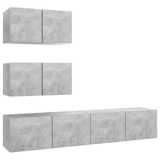 4 Piece TV Cabinet Set Concrete Grey Engineered Wood 4 Piece TV Cabinet Set Concrete Grey Engineered Wood