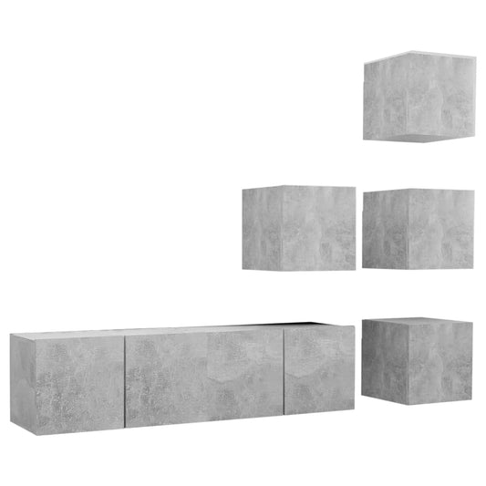 6 Piece TV Cabinet Set Concrete Grey Engineered Wood 6 Piece TV Cabinet Set Concrete Grey Engineered Wood