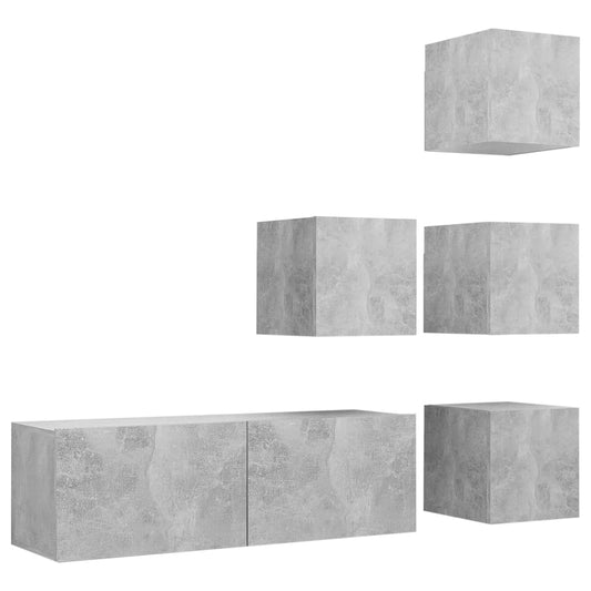 5 Piece TV Cabinet Set Concrete Grey Engineered Wood 5 Piece TV Cabinet Set Concrete Grey Engineered Wood