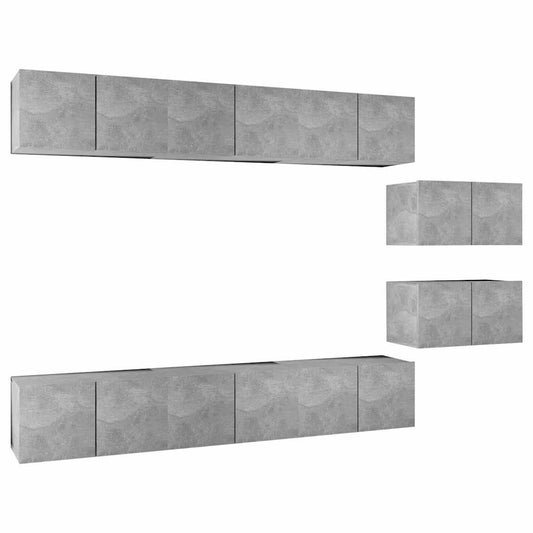 8 Piece Wall-mounted TV Cabinet Set Concrete Grey Engineered Wood 8 Piece Wall-mounted TV Cabinet Set Concrete Grey Engineered Wood