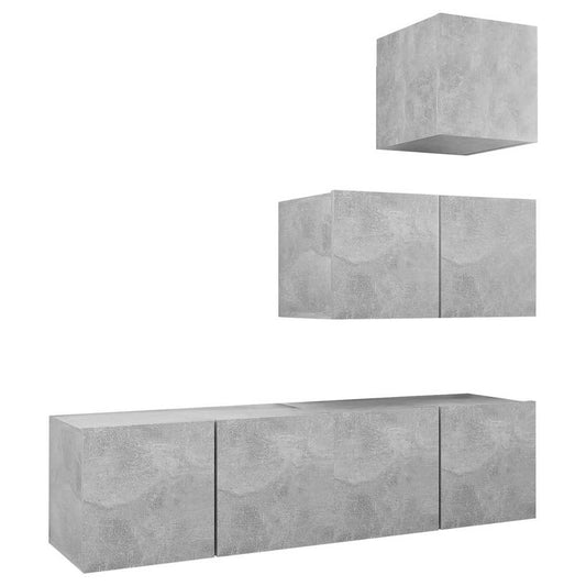4 Piece TV Cabinet Set Concrete Grey Engineered Wood 4 Piece TV Cabinet Set Concrete Grey Engineered Wood