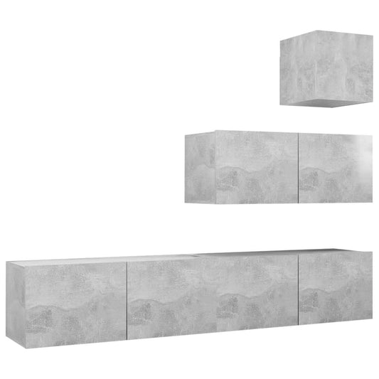 4 Piece TV Cabinet Set Concrete Grey Engineered Wood 4 Piece TV Cabinet Set Concrete Grey Engineered Wood