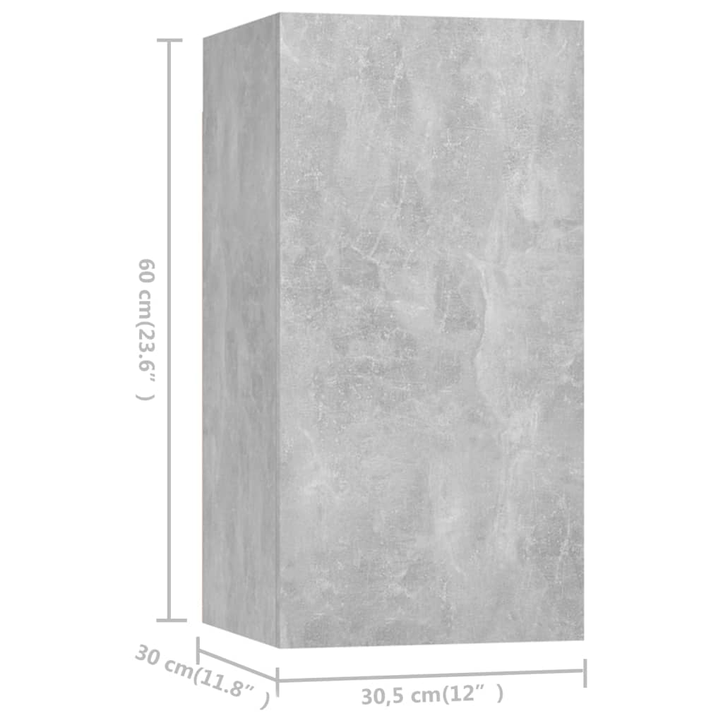 3079163 vidaXL 7 Piece TV Cabinet Set Concrete Grey 30,5x30x60 cm Engineered Wood (3x803335+803334)