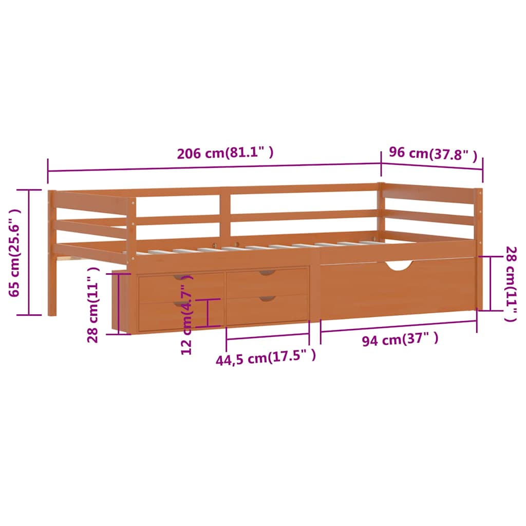Bed Frame with Storage without Mattress Honey Brown 90x200 cm