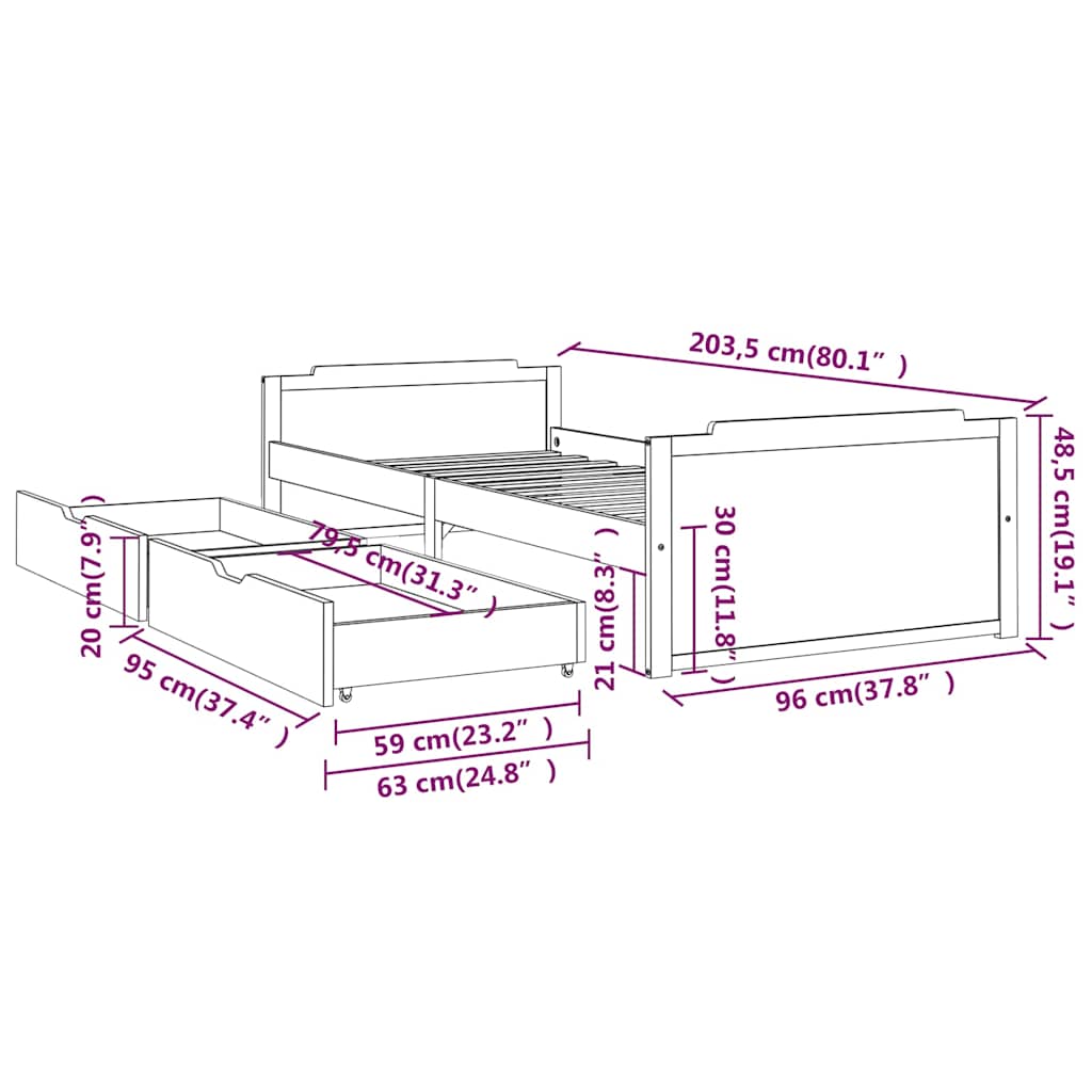 Bed Frame without Mattress Honey Brown Solid Wood Pine 90x200 cm