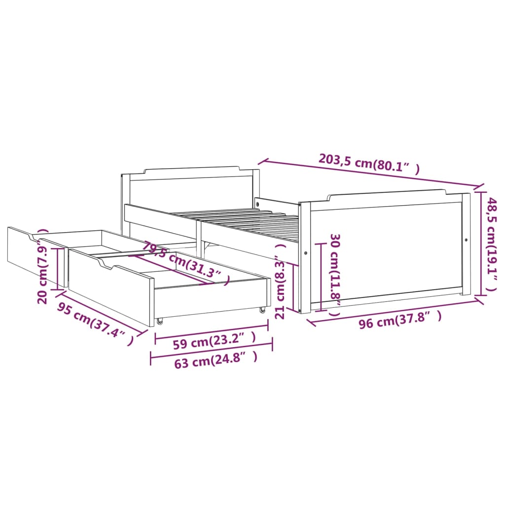 Bed Frame without Mattress Dark Grey Solid Wood Pine 90x200 cm