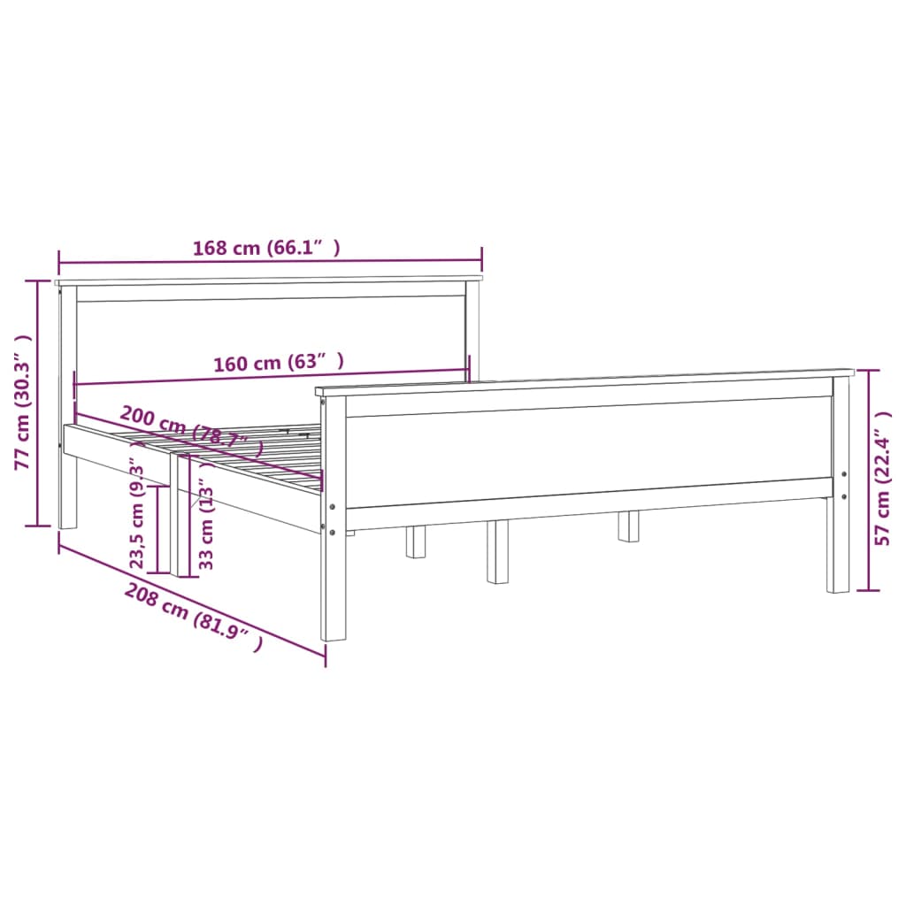 Bed Frame without Mattress Honey Brown Solid Wood Pine 160x200cm
