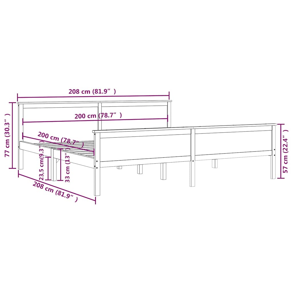 Bed Frame without Mattress Honey Brown Solid Wood Pine 200x200cm