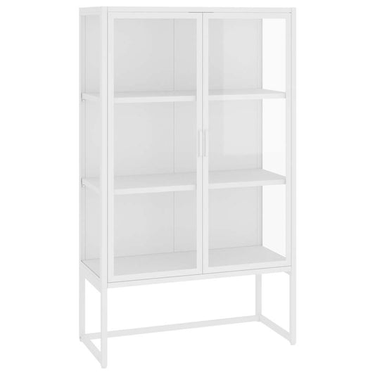 Highboard White 80x35x135 cm Steel and Tempered Glass Highboard White 80x35x135 cm Steel and Tempered Glass