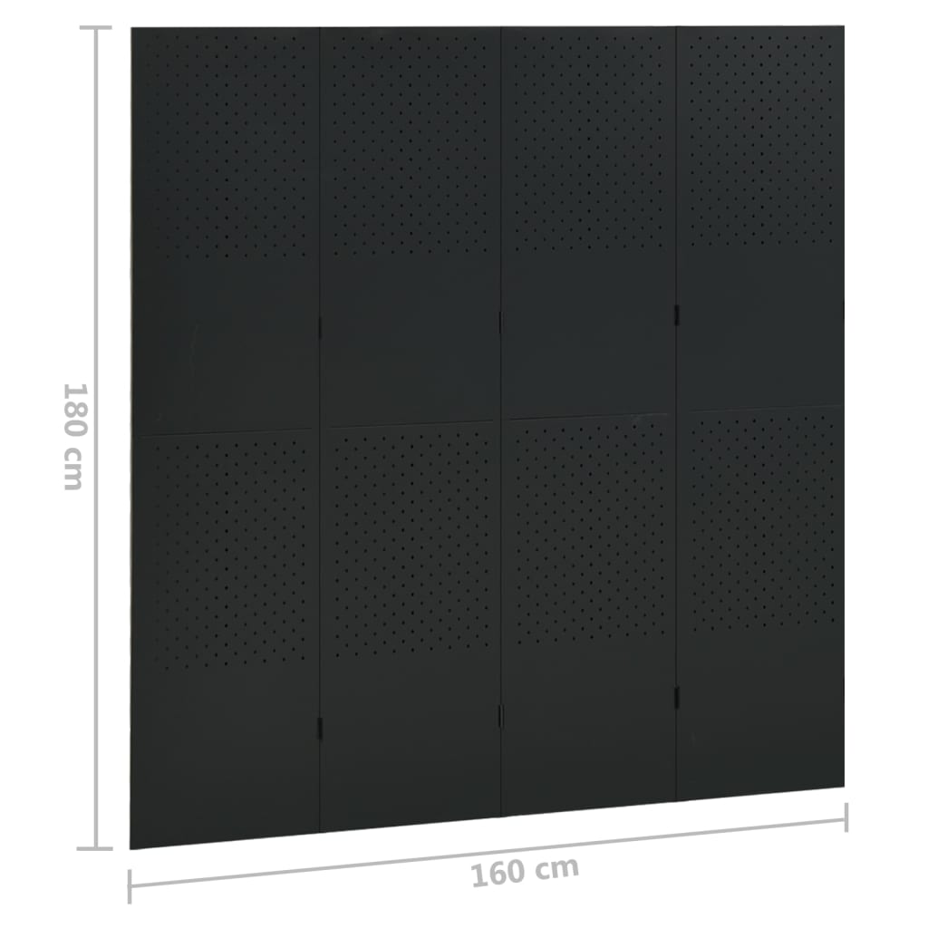 335898 vidaXL 4-Panel Room Divider Black 160x180 cm Steel