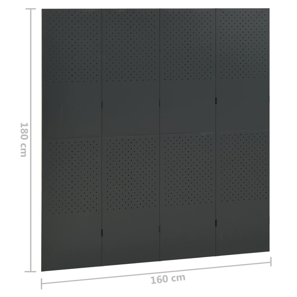 335900 vidaXL 4-Panel Room Divider Anthracite 160x180 cm Steel