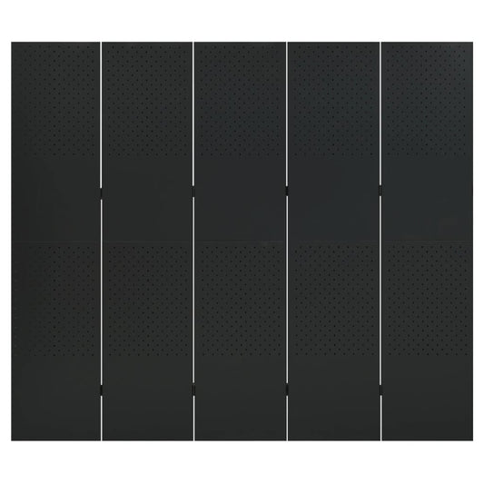 5-Panel Room Divider Black 200x180 cm Steel 5-Panel Room Divider Black 200x180 cm Steel