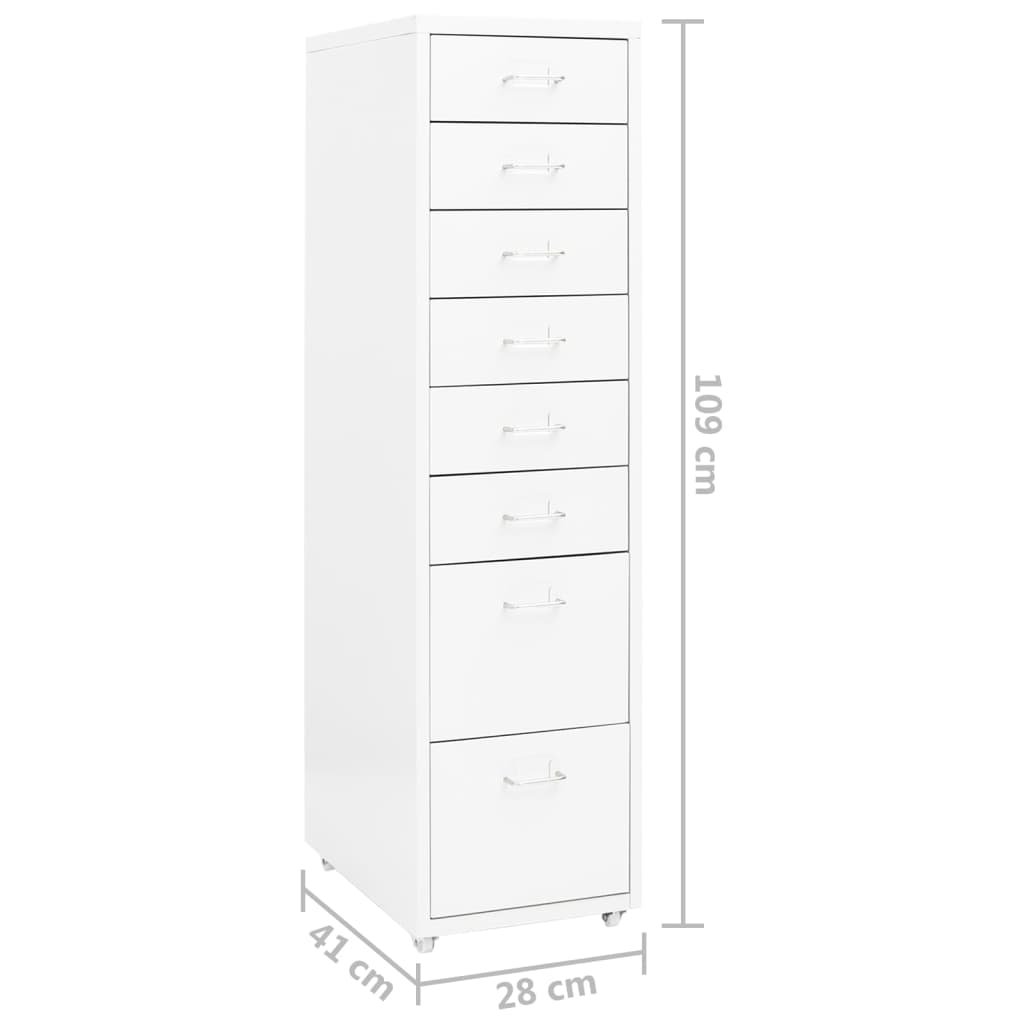 Mobile File Cabinet | White | Metal | Tall and slim | Rollable