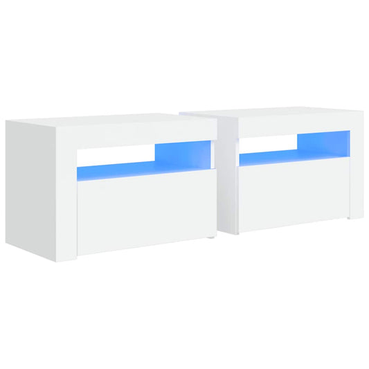 Bedside Cabinets 2 pcs with LEDs White 60x35x40 cm Bedside Cabinets 2 pcs with LEDs White 60x35x40 cm