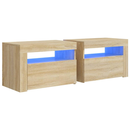 Bedside Cabinets 2 pcs with LEDs Sonoma Oak 60x35x40 cm Bedside Cabinets 2 pcs with LEDs Sonoma Oak 60x35x40 cm