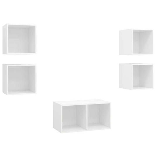 5 Piece TV Cabinet Set White Engineered Wood 5 Piece TV Cabinet Set White Engineered Wood
