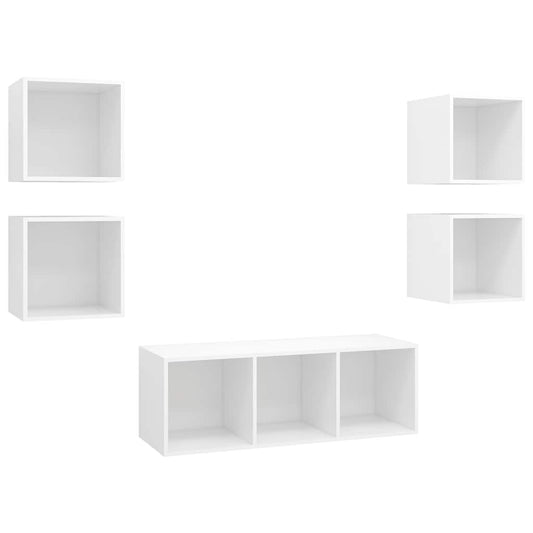 5 Piece TV Cabinet Set White Engineered Wood 5 Piece TV Cabinet Set White Engineered Wood