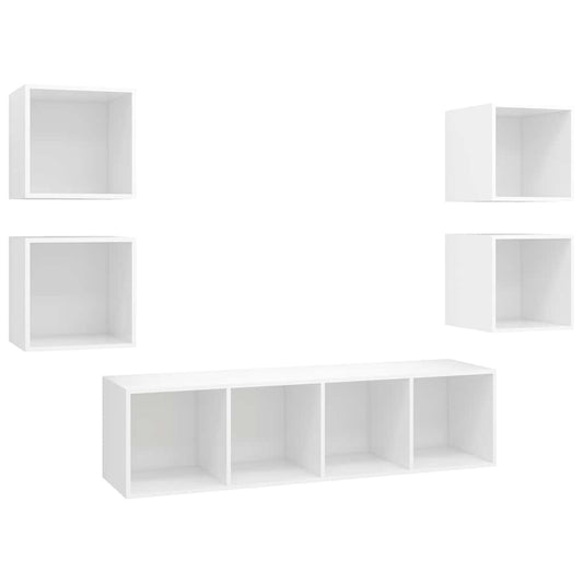 5 Piece TV Cabinet Set White Engineered Wood 5 Piece TV Cabinet Set White Engineered Wood