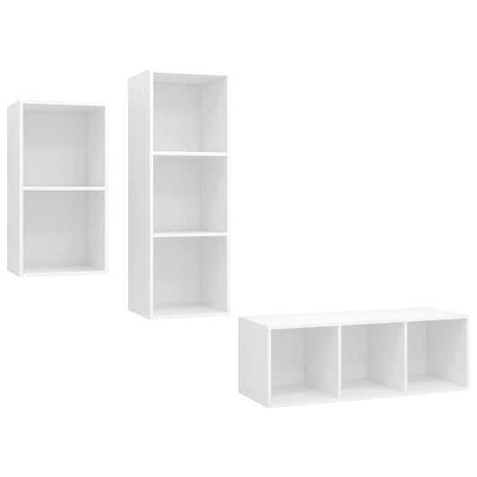 3 Piece TV Cabinet Set White Engineered Wood 3 Piece TV Cabinet Set White Engineered Wood