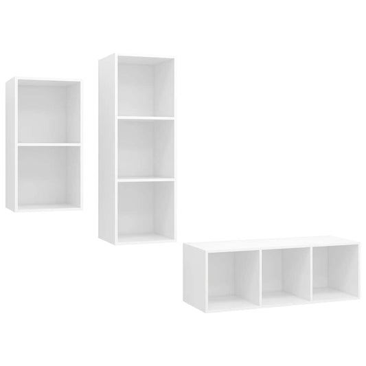 3 Piece TV Cabinet Set White Engineered Wood 3 Piece TV Cabinet Set White Engineered Wood