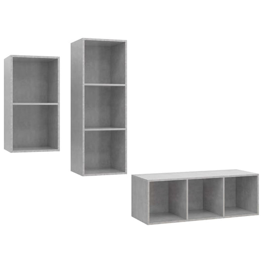 3 Piece TV Cabinet Set Concrete Grey Engineered Wood 3 Piece TV Cabinet Set Concrete Grey Engineered Wood