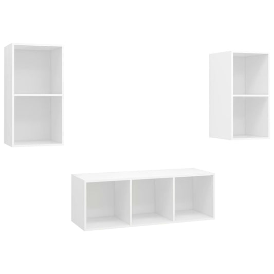 3 Piece TV Cabinet Set White Engineered Wood 3 Piece TV Cabinet Set White Engineered Wood