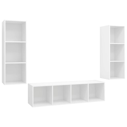 3 Piece TV Cabinet Set White Engineered Wood 3 Piece TV Cabinet Set White Engineered Wood
