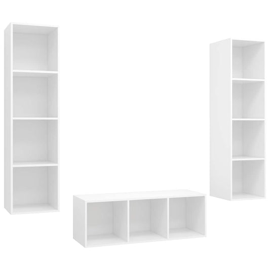 3 Piece TV Cabinet Set White Engineered Wood 3 Piece TV Cabinet Set White Engineered Wood