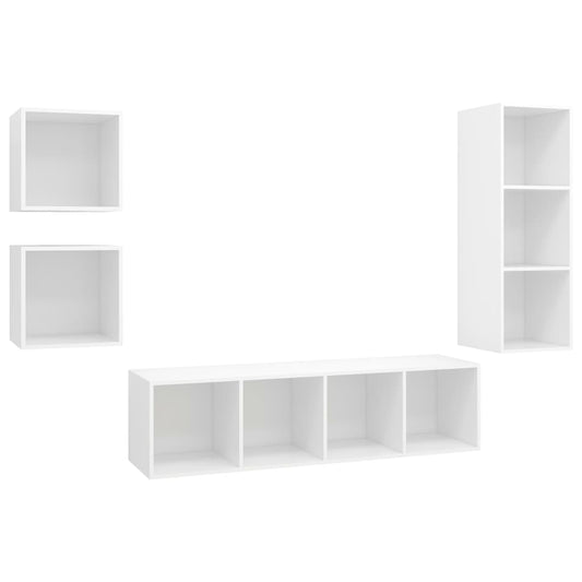 4 Piece TV Cabinet Set White Engineered Wood 4 Piece TV Cabinet Set White Engineered Wood