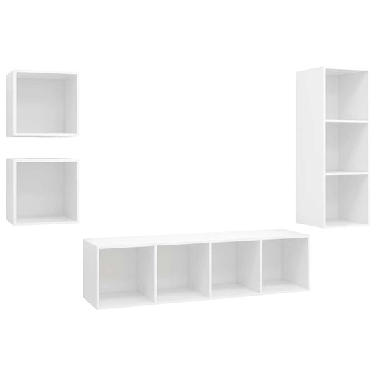 4 Piece TV Cabinet Set White Engineered Wood 4 Piece TV Cabinet Set White Engineered Wood