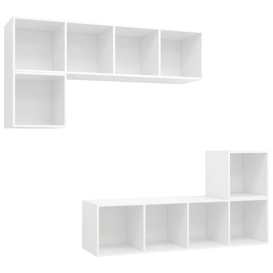 4 Piece TV Cabinet Set White Engineered Wood 4 Piece TV Cabinet Set White Engineered Wood