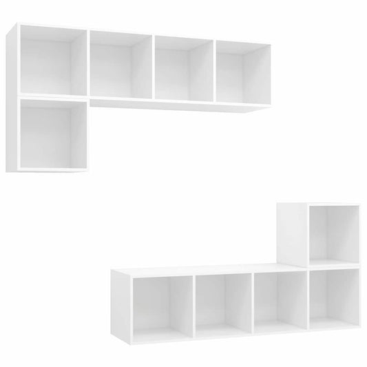 4 Piece TV Cabinet Set White Engineered Wood 4 Piece TV Cabinet Set White Engineered Wood